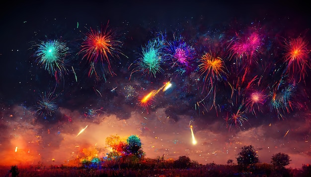 Abstract colorful fireworks AI render