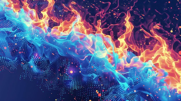 Abstract colorful flame with blue and red colors toned