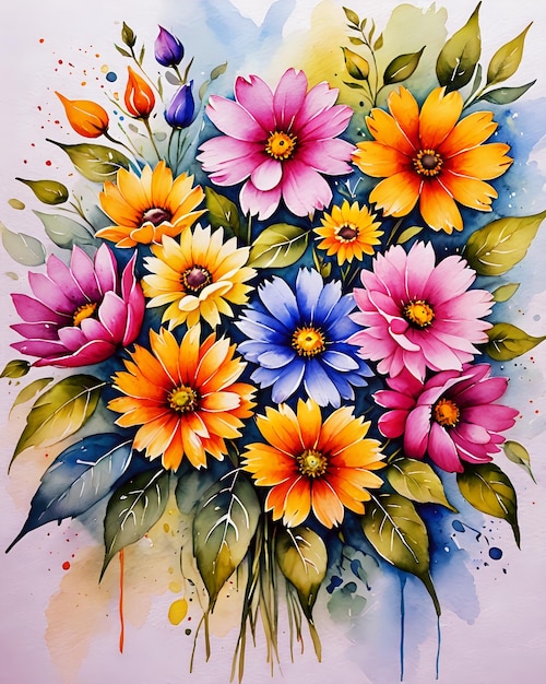 Abstract colorful flower painting