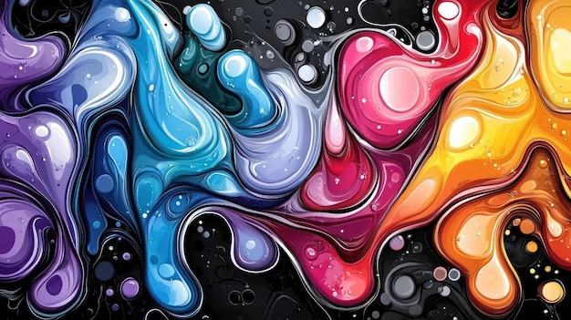 Abstract colorful fluid shapes blending on a dark background creating a dynamic visual effect