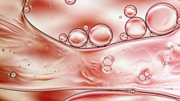 Abstract Colorful Food Oil Drops Bubbles and spheres Flowing on Water Surface Macro Photography