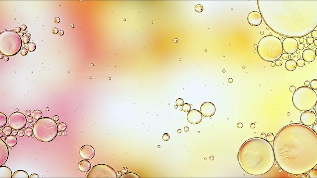 Abstract Colorful Food Oil Drops Bubbles and spheres Flowing on Water Surface Macro Photography