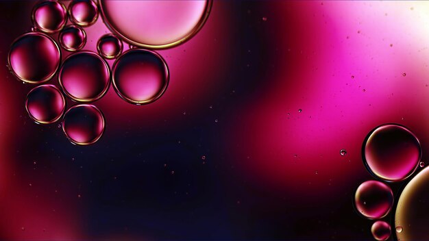 Abstract Colorful Food Oil Drops Bubbles and spheres Flowing on Water Surface Macro Photography