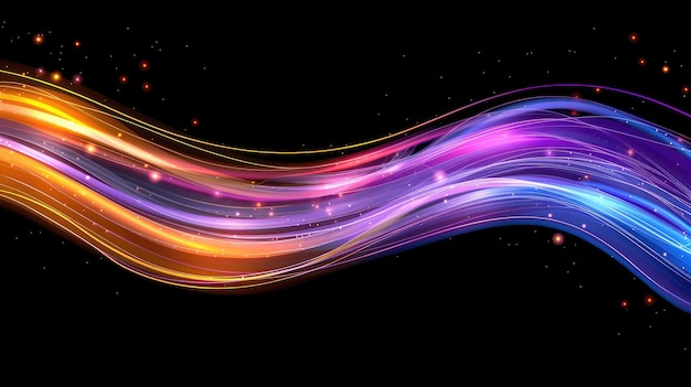 Photo abstract colorful glowing lines and spots on black background