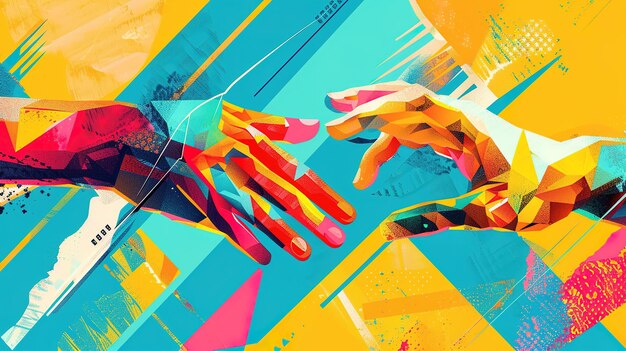 Photo abstract colorful hands reaching towards each other