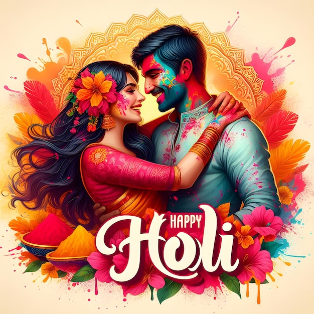 abstract colorful Happy Holi background happy Holi celebrate on couple