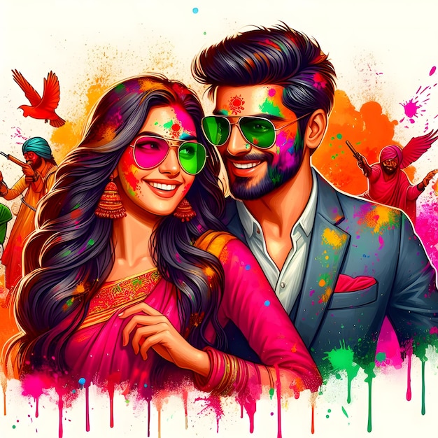 abstract colorful Happy Holi background happy Holi celebrate on couple