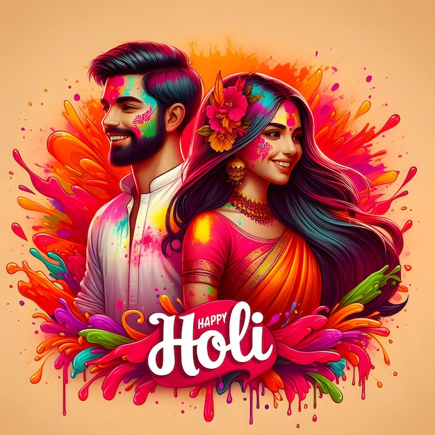 abstract colorful Happy Holi background happy Holi celebrate on couple