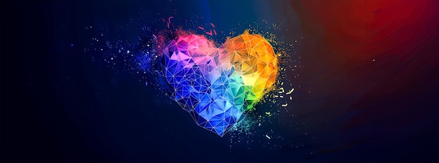 Photo abstract colorful heart shape made of low poly geometric particles on a gradient background