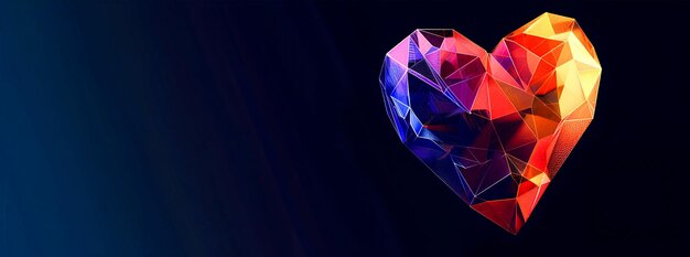 Photo abstract colorful heart shape made of low poly geometric particles on a gradient background