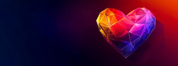 Photo abstract colorful heart shape made of low poly geometric particles on a gradient background