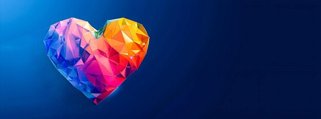 Abstract colorful heart shape made of low poly geometric particles on a gradient background