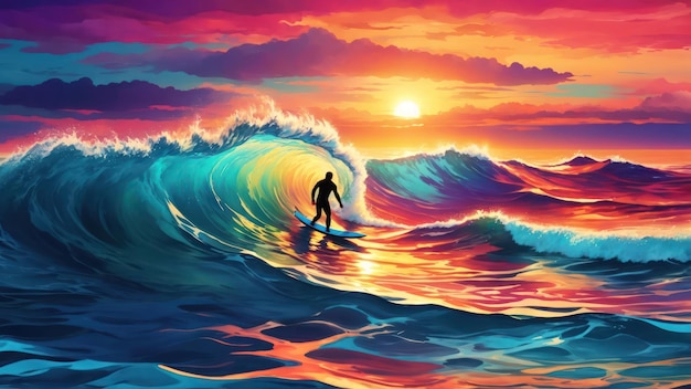 Abstract Colorful Hight Ocean Wave Lined Wave Illustration