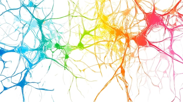 Photo abstract colorful illustration of interconnected neurons representing the complexity of the human brain and the interconnectedness of knowledge