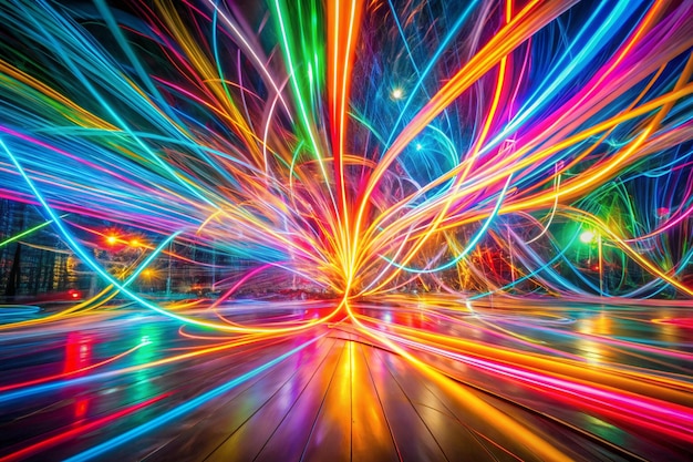 Abstract colorful irregular lines background Long exposure Light painting photography