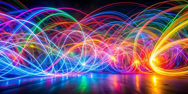 Abstract colorful irregular lines background Long exposure Light painting photography