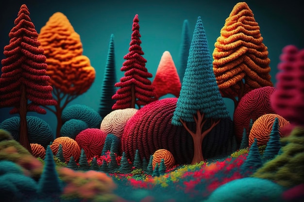 Abstract colorful knitted forest wallpaper