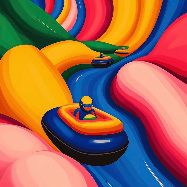 Photo abstract colorful landscape with inflatable boats