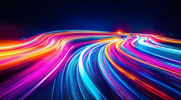 Abstract Colorful Light Trails on Night Road