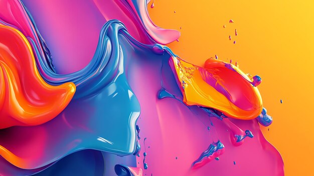 Abstract colorful liquid paint swirls in pink blue orange and yellow