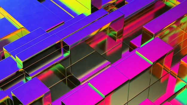 Abstract Colorful Metallic Plate Spacetime 3d render