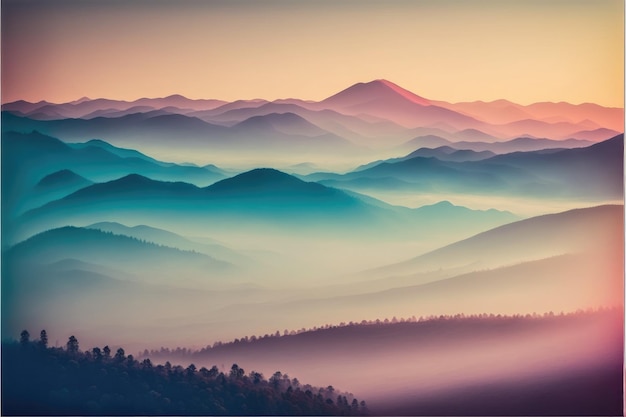 Abstract of colorful mountains in the sun light of dawn or dusk environment