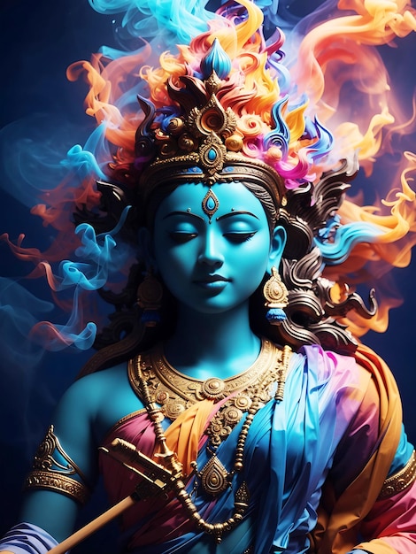 abstract colorful multicolored smoke spreading neon lighted smoke texture structure of saraswati