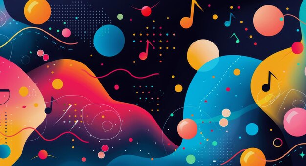 Photo abstract colorful music waves with notes on soft background