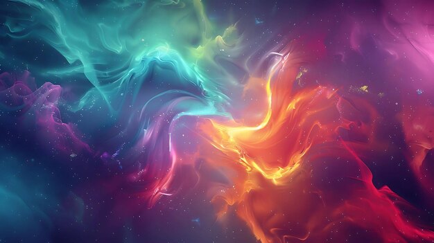 Abstract colorful nebula with swirling smoke and stars