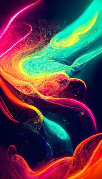 Abstract colorful neon fibers background neural network generated art