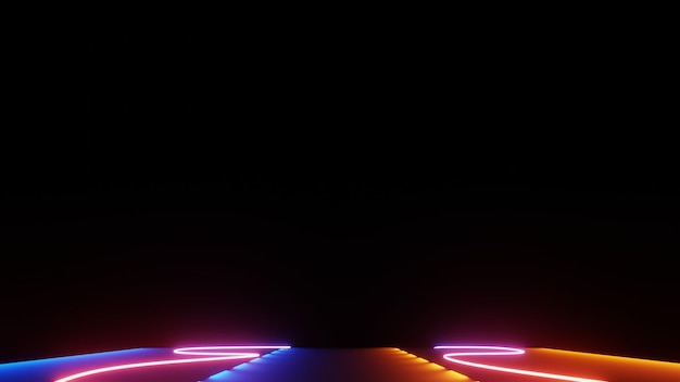 Abstract colorful neon glowing light background Speed light illuminated Florescent on the dark scene Curvy moving line shape 3D render