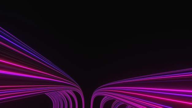 Abstract colorful neon glowing light background Speed light illuminated Florescent on the dark scene Curvy moving line shape 3D render