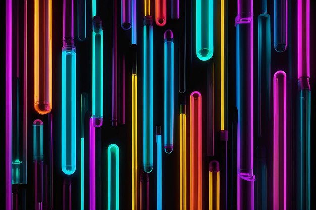 Abstract colorful neon tubes on black background