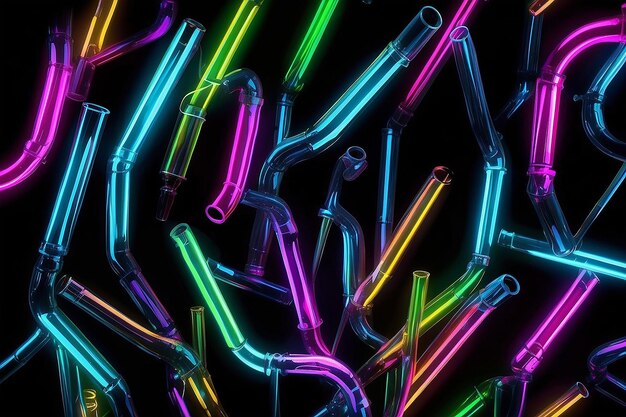 Abstract colorful neon tubes on black background