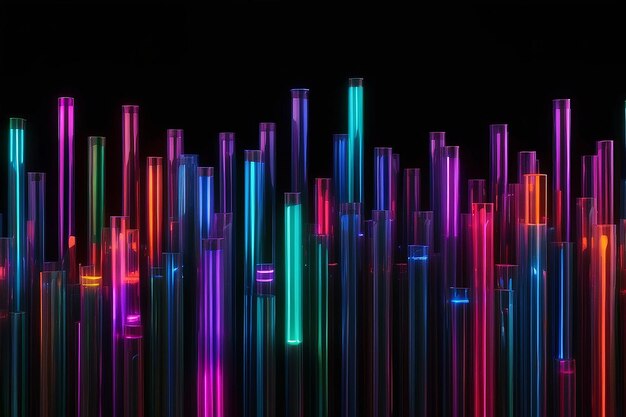 Photo abstract colorful neon tubes on black background