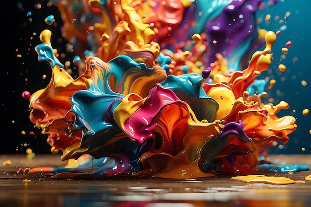 Abstract Colorful paint splashes isolated on black background 3d render