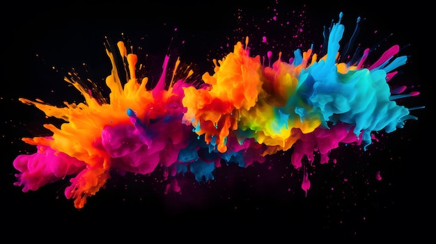 Abstract colorful paint splatter with a black background