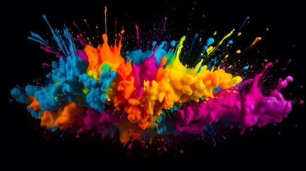 Abstract colorful paint splatter with a black background