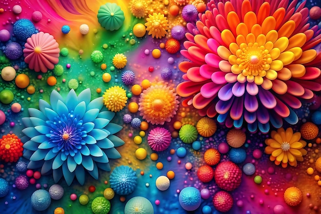 Abstract Colorful painting of a flower of different colors