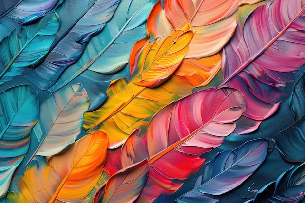 Abstract colorful painting of tropical bird feathers oil paint texture