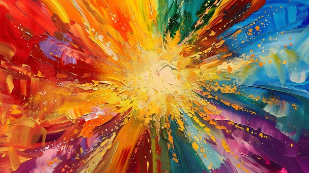 Abstract colorful painting with thick brushstrokes and a radial pattern