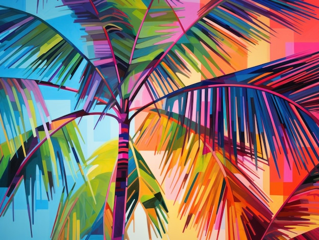 Abstract colorful palms trees oil painting style wall art poster with palms