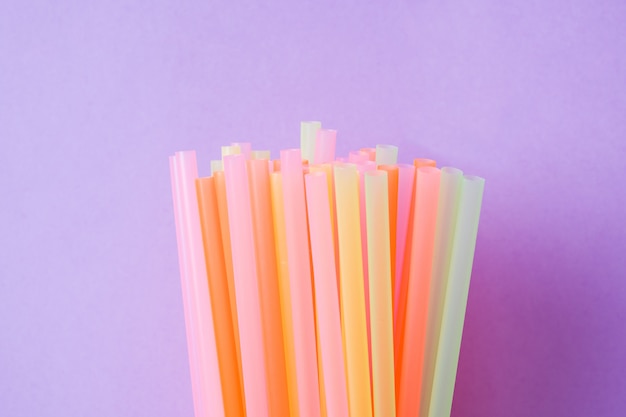 Abstract a colorful of plastic straws used for drinking water or soft drinks 