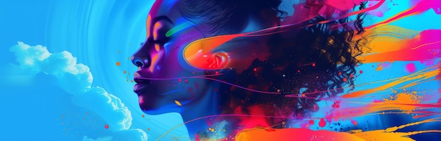 Abstract colorful profile of a woman Colorful digital art piece depicting a woman s profile with a mix of vibrant abstract elements