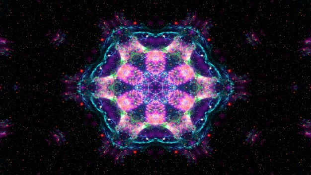 Abstract Colorful Shiny and Hypnotic Concept Symmetric Pattern Ornamental Decorative Kaleidoscope Movement Geometric Circle and Star Shapes