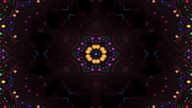 Abstract Colorful Shiny and Hypnotic Concept Symmetric Pattern Ornamental Decorative Kaleidoscope Movement Geometric Circle and Star Shapes