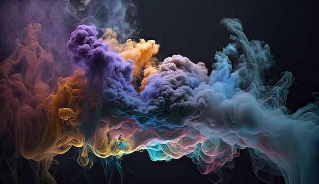 Abstract colorful of smoke background neon light through smoke or fog lighting Generative Ai