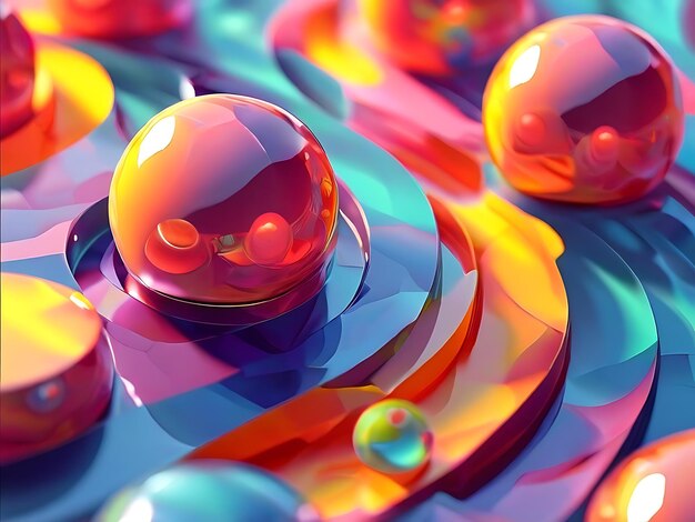 Photo abstract colorful spheres on a swirling surface