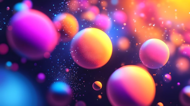 Abstract Colorful Spheres with Glowing Particles Background