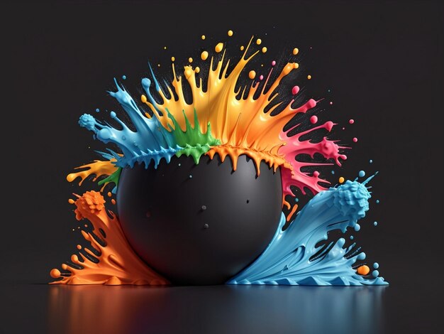 Abstract colorful splash 3d black background Generated Ai